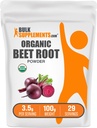 BulkSupplements.com Organic Beet Root Powder - Superfood Supplement, Beet Root Supplements - Vegan & Gluten Free, 3,5g per Serving, 100g (3,5 oz) (pakke med 1)
