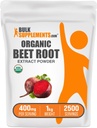 Bulk Supplements.com Organic Beet Root Extract Powder - Beet Root Powder, Nitrogen Oxide Supplement - Vegan & Gluten Free, 400mg per Serving, 1kg (2,2 lbs) (Pack of 1)