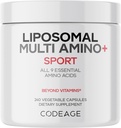 Kodeage Multi Amino + BCAA & EAA supplement, Alle 9 essentielle aminosyrer, Free- Form Branched- Chain Aminosyrepiller, Sport supplement, Pre & Post workout, Liposomal Levering, Vegan, 240 kapsler