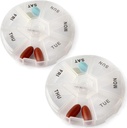 Deke Home - Round Portable Pill Box (2 Pack), Medicine Planner, Lille 7 Day Weekly Travel Container, Medicin, Vitamin Holder, Pillbox Organizer, Pill Dispenser, Daily Sorter & Reminder, BPA Free