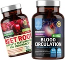N1N Premium Blood Circulation Supplement [8 Powerful Herbs & Vitamins] and Organic Beet Root Capsules, 1300mg to support Heart Health, Blood Circulation, and Blood Pressure, 2 Pack Bundle