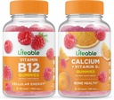 Lifeable Vitamin B12 + Calcium with Vitamin D, Gummies Bundle - Great Tasting, Vitamin Supplement, Gluten Free, GMO Free, Chewable