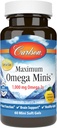 Carlson - Maksimum Omega Minis, 1000 mg Omega- 3s, Heart Function, Brain Support & Sund Aging, Lemon, 60 Mini Softgels