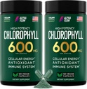 Alpha Flow [2 Pack] Chlorophyll kapsler 600mg - Chlorophyll tillæg for energi & hud - intern deodorant for kvinder & mænd - Alternativ til flydende dråber - 240 Vegan piller