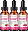 (3 Pack) Magnesium flydende dråber - 8 i 1 Magnesium kompleks tillæg med Magnesium glycinat, Citrat, Malat, Taurat, for hjerne, nat, muskel, ben, kramper, Raspberry Flavor