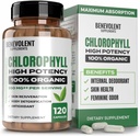 Benevolent Chlorophyll kapsler 350 mg - 100% Natural + Ultra Chlorophyll 20x Potency Concentration for Energy Boost, Immunstøtte, Intern Deodorant, Hud Sundhed, Non- GMO, 120 Kapsler