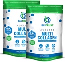 BioTrust Ageless Multi Collagen Peptides Powder – 5 Types (I, II, III, V, X) – Unflavored Collagen Powder for Women & Men – Hydrolyzed Protein – Grass Fed Beef, Fish, Chicken, Eggshell Membrane, 2-pk