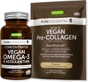 Pure & Essential Vegan Collagen Peptid Protein Powder & Vegan Omega 3 Bundle, Complete Collagen Boosting Formel & Sustainable Algae Oil 1340mg, by Igennus