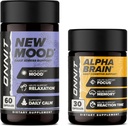 ONNIT Premium Alpha Brain Bundle - Nootrop Brain Supplement (30 Tæl) for fokus, koncentration og hukommelse + New Mood Supplement for stress Relief, søvn og mad (60 Tæl)