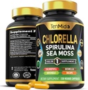 Chlorella supplement til mænd og kvinder - 7in1 Formel med Spirulina, Sea Moss, Chlorophyll, Gotu Kola, Boswellia & Bacopa - immunforsvar - rig på næringsstoffer, vitaminer - 120 kapsler