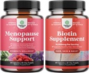 Bundle of Herbal Menopause Supplement for kvinder og 10000 mcg Pure Biotin piller til kvinder & mænd - Perfekt til østrogen balance - Stop hårtab Tynde naturligt supplement