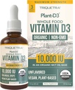 Organic Vitamin D3 10.000 IE - Plant D3, Vegan, Max Strength Sublingual Liquid D3 Drops - 200% højere Absorption, 100% Plantbaseret Cholecalciferol Form & Vegan D3, Justerbar dosering (30 Servere)