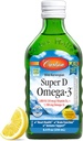 Carlson - Super D Omega-3, Wild- Fanget Norwegian Arctic Cod Liver Oil, 2000 IE (50 mcg) Vitamin D3, 1100 mg Omega- 3 s, Sustainable Sourced Nordic Fish Oil Liquid, Lemon, 250 ml