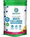 BioTrust Agueless Multi Collagen Peptider Powder - 5 typer (I, II, III, V, X) - Frugt Punch Collagen Pulver til kvinder & mænd - Hydrolyzed Protein - Græs Fed Oksekød, fisk, kylling, Eggshell Membrane