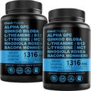 12- in-1 Nootrop Brain Supplement Vandfri: Ginkgo Biloba for Brain Support, Memory and Focus - B12, Alpha GPC, L Theanin og Cholin Kosttilskud med Bioperine Non Coffeined 1321mg (120ct)