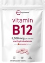 Micro Ingredients Vitamin B12 5,000 mcg | Methylcobalamin – 240 Chewable Tablets | Fast Dissolve, Natural Strawberry Flavor | Supports Energy & Metabolism Health | Vegan, Non-GMO, Gluten Free