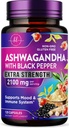 Ashwagandha 2,100 mg - Ashwagandha Kosttilskud til kvinder i Veggie Kapsler med pulver & Root Extract, Sort Pepper til høj Absorption, Plantebaseret, Non- GMO, Flasket i USA - 120 Veggie Kapsler