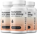 Pure hyaluronsyre Supplement 250 mg med C-vitamin 50mg, 120 Vegankapsler - Skin hydrering til naturlige glød, hår, negle, ben & fælles sundhed formel