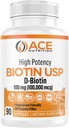 High Potency Biotin USP (D-Biotin 100,000mcg) - Superior Biotin, Organic Rice Flour, Vegetarian Capsules For Hair, Skin, & Myelin Health, Made in the USA (100mg/90 Capsules)