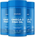 OMAPRE Fish Oil Kosttilskud med Omega 3 Fedtsyrer (3 flasker, 120 Softgel) - High EPA, DHA, & IFOS Fish Oil Pills Support Heart & fælles sundhed - Burpless Fish Oil Promotions Brain Function
