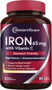 Lægens opskrifter Jern supplement 65 mg med C-vitamin - Maksimeret Absorption & Mave Friendly Iron Pills for Red Blood Cells Dannelse, Heart, Brain & Immunity Health - Vegansk non-GMO 90 jerntabletter