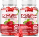 Potassium Magnesium Supplement Gummies for Adults Kids, Sugar-Free Potassium Gummies Supports Leg Cramps & Muscle & Immune Health, High Absorption Magnesium Gummies Raspberry Flavor 120 Cts