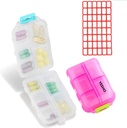 Pill Case (2 Pack) - Bærbare små kosttilskud tabletbeholder boks med 10 kompartmenter - Medicin Capsule Vitamin Organizer Dispenser Holder Opbevaring til rejse Trip Pocket Purse (Pink + hvid)