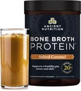 Ancient Nutrition Bone Broth Protein Powder, Saltet Caramel, 19g Protein per servering, Oksekød, Understøtter sund hud, Gut Sundhed, Fælles tillæg, Gluten fri, Paleo og Keto Friendly, 20 Servere