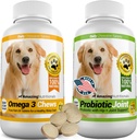 Amazing Combo Omega-3 Fish Oil and Probiotics for Dogs - Pure All- Natural Pet Antioxidant - Fremme Shiny Coat, Brain Health, Eliminerer Diarré Gas og fælles smerte, 120 Tasty Chews x 2