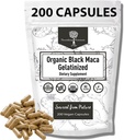 Organic Gelatinized Black Maca - 3X stærkere 200 kapsler til mænd og kvinder, Natural Energy Supplement for Focus, Performance, Stamina & Endurance, Mood Enhancement og Stabilitet, Mental Klarhed 1000mg