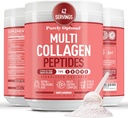 Rent Optimal Multi Collagen pulver til kvinder - 5 typer hydrolyserede collagen peptider med biotin & hyaluronsyre til hår, hud, negle, knogler & joints - Unflavored, Easy Mixing, 42 Servere
