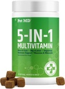 Pet MD 5in1 Hund Multivitamin - 30 essentielle vitaminer, mineraler og næringsstoffer til hud & Coat, Hip & Joint, fordøjelse, Senior Hund & Puppy Vitaminer - Glucosamin, Omega 3 6 9, & Probiotika - 60ct