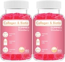 Collagen Biotin Gummies - Understøtter hår, hud & negle hårvækst Anti-aging Care Chewable Gummy Vitaminer, Vegan, non-GMO, Gluten Free, Gelatine Strawberry Flavor 120 Greve, Pink