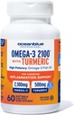 Oceanblå 2100 Triple Strength Omega-3 Fish Oil med gurkemeje 124; Burpless Omega 3 Combo supplement med Curcumin EPA DHA DPA Budd124; hjerte og fælles støtte