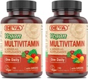 DEVA Vegan Multivitamin & Mineral tillæg med jern 2- Pack, Spirulina, Chlorella, Ashwagandha, Broccoli & mere, 90 overtrukne tabletter hver