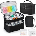 Medicine Organizer Bag, Double Layers Pill Bottle Storage with 120 Pill Pouch Travel Baggies, Portable Medicine Storage Bag for Pills, Vitamins, Medical Supplies for Home Storage, First Aid