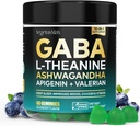 GABA L-Theanine Gummies, Sugar-Free Calm Gummies with L-Theanine, Ashwagandha,Valerian Root,Magnesium | Support Sleep,Stress Relief & Relaxation | GABA Supplement for Adult- Blueberry Flavor