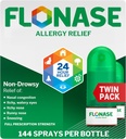 Flonase Allergy Relief Nasal Spray, 24 Hour Non Drowsy Allergy Medicine, Metered Nasal Spray - 144 Sprays (Pack of 2) - Fall and Seasonal Allergy Relief