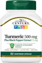 21. Century gurkemeje 500 mg Plus Black Pepper Extract Vegetariske kapsler, 60 Greve