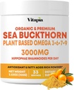 Organic Sea Buckthorn Extract Powder with Natural Omega 7 & Omega 3 6 9 for Heart Health, Skin, Immun Support - 100g Powder Supplement & 33 Day Supply - Non-GMO, Gluten- Free, Vegan- Friendly