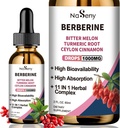 Berberine Flydende Drops-Berberine HCL Drops med Ceylon Kanel, Bitter Melon, Gurkemeje, Flydende Herbal Extract Supplement for immunforsvar & fordøjelse sundhed (60ml)