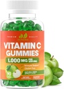 Vitamin C Gummies 1000mg for Adults & Kids - Maximum Strength Chewable Immune Support, Collagen Support - Sour Green Apple Flavor - Gluten Free, Non-GMO, Vegetarian - 90 Gummies (30 Servings)