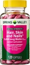 Spring Valley Extra Strength Hair, Skin, & Nails Collagen Support Softgels, 5000 mcg Biotin, 120 Count, Biotin for Hair Nail Skin Support, Vitamins for Women