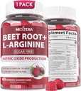 Beet Root Gummies & L- Arginin, nitrogenoxid Kosttilskud til mænd og kvinder w / Organic Beets, B1, B2, B3, B5, B6, Folate, B12 for Energy Boost & Circulation Support, Sugar Free, 60 Cts