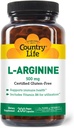 Country Life L- Arginin Caps med vitamin B- 6, 500mg, 200 Vegankapsler, Certificeret Gluten Free, Certificeret Vegan