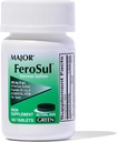 Major Ferosul - Ferrous Sulfate 325mg Tablets with 65mg of Elemental Iron - Iron Supplement for Women, Men - Green - 100 Count