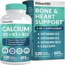 4- in- 1 Calciumtilskud til kvinder og mænd - Calcium med vitamin D3 K2 5000 IE Supplement, 601mg per servering - Gluten- fri, Vegan- Friendly (120 ct)