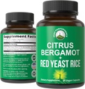 Citrus Bergamot + Red Gær Rice. 2 - in-1 Supplement. Høj styrke 10: 1 Bergamot Extract. Ingen gluten, nul sukker, Veganske kapsler