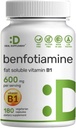 Benfotiamin 600mg Per servering, 180 Veggie kapsler (300mg Per Cap) - Fat Opløselig vitamin B1 Thiamin supplement - 3. part testet, Vegan, Non- GMO, Gluten Free
