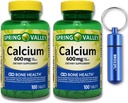 Calcium Bone Health Kosttilskud Tablets, 600 mg, 100 Count (2- Pack) Bundle med BROS2FL Keychain Vandtæt Portable Metal Pill Box (2 genstande)
